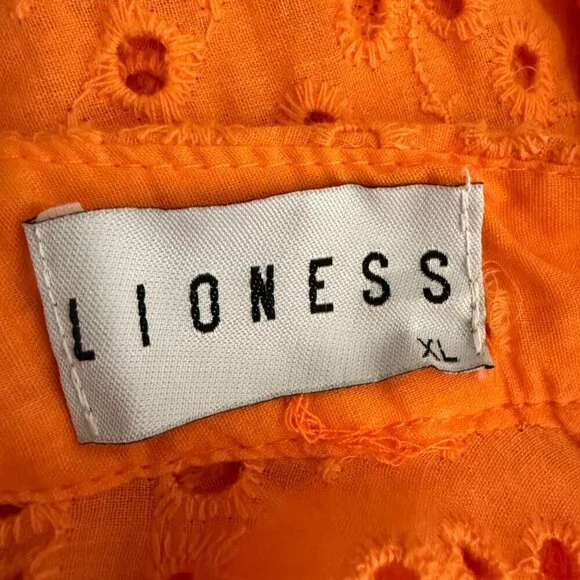 Lioness Eyelet Cutout High Neck Mini Dress Women's XL Orange Lace Party Cocktail - Picture 14 of 16